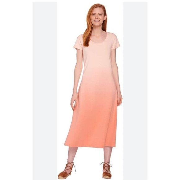 H by Halston Short Sleeve Peach Pink Dip Dye Knit Midi Dress Size 1X Petite - Picture 1 of 6